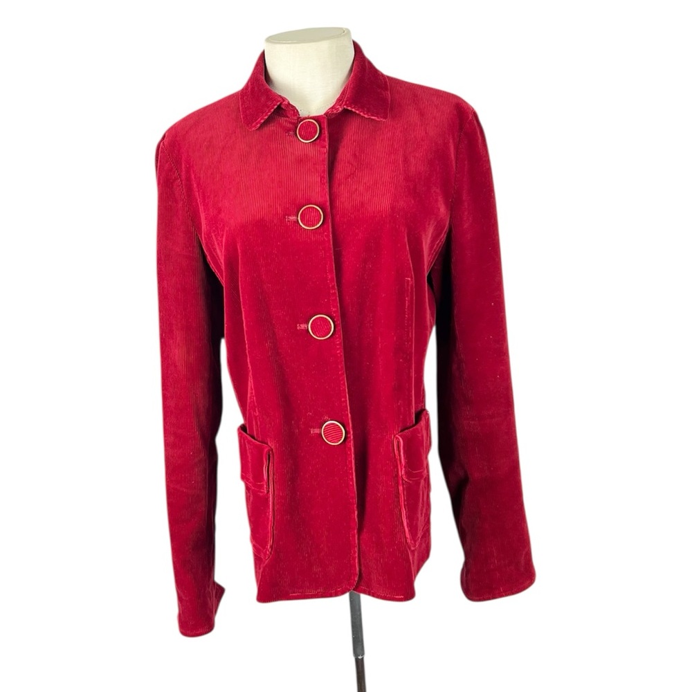 TALBOTS Womens Button Up Jacket‎ Blazer Corduroy Red Size 8 Long Sleeve career